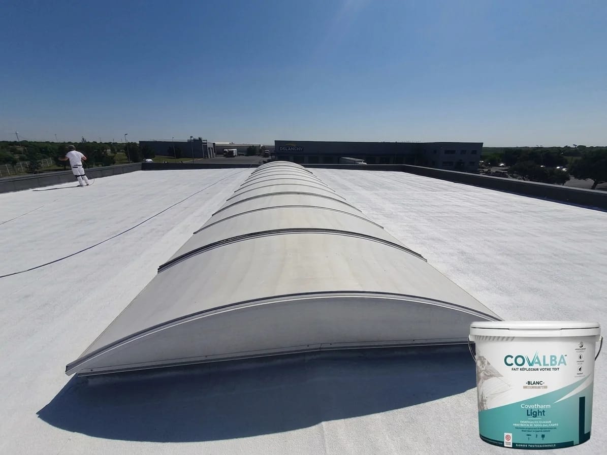 CovaTherm Light anti-UV paint application on polycarbonate skylight