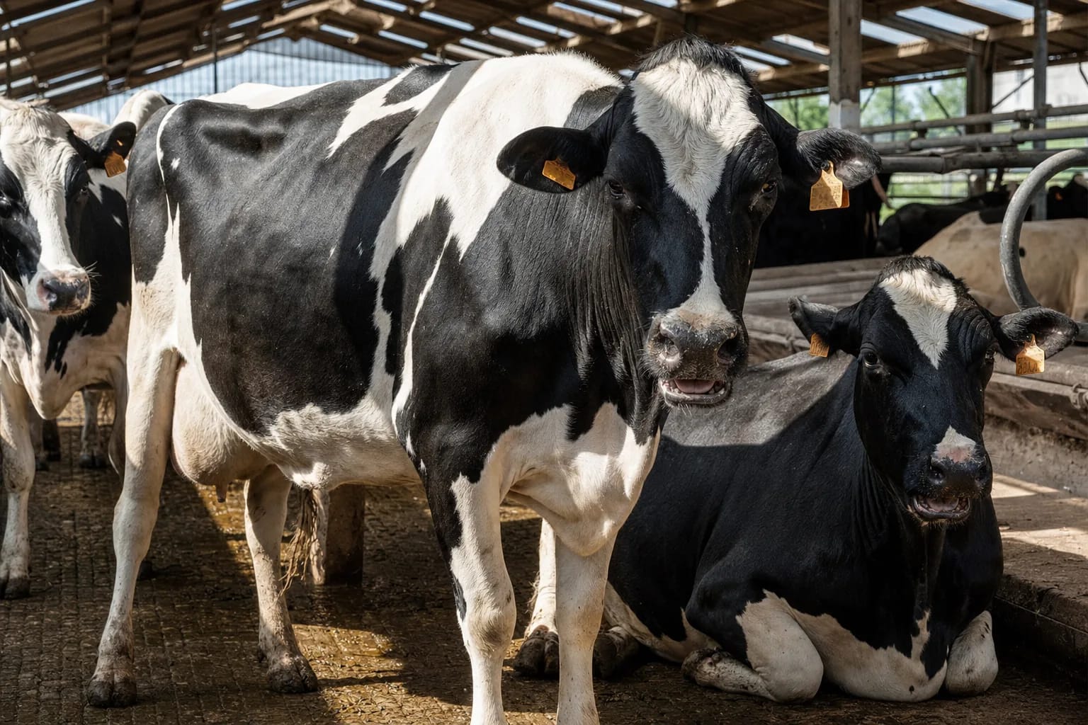 Cattle suffering from summer heat during farming