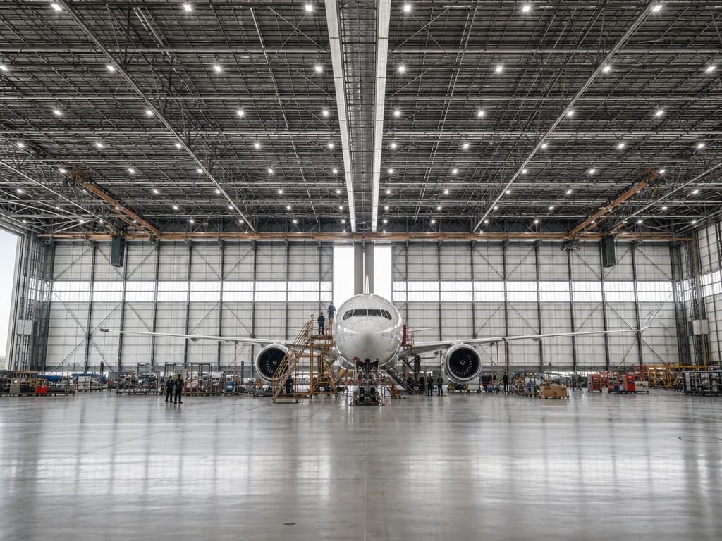 Volume immense d'un hangar de maintenance aéronautique