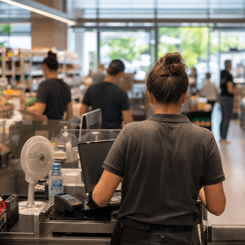 Équipe de magasin dans une surface commerciale en période estivale