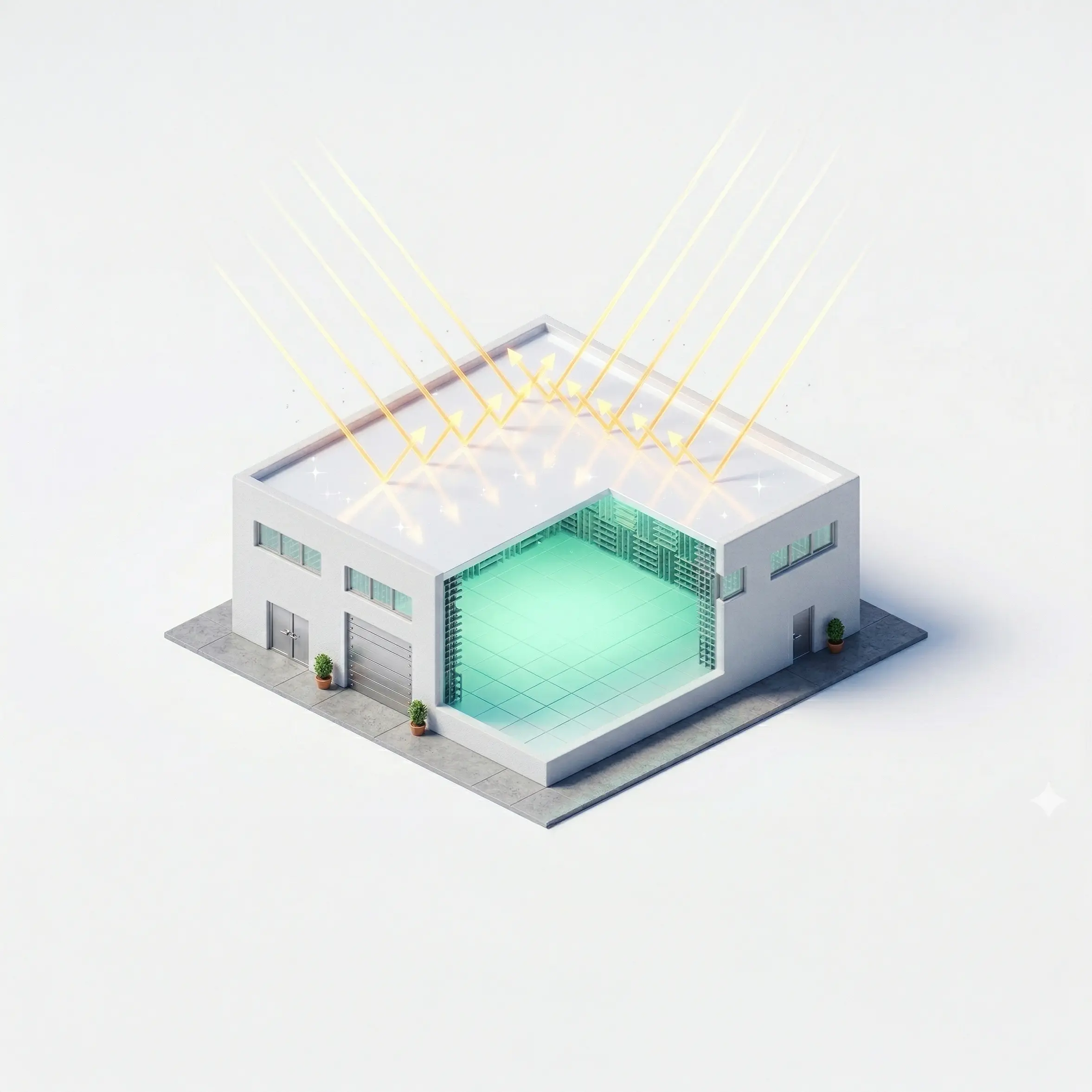 Bâtiment industriel avec cool roof Covalba, réflexion solaire