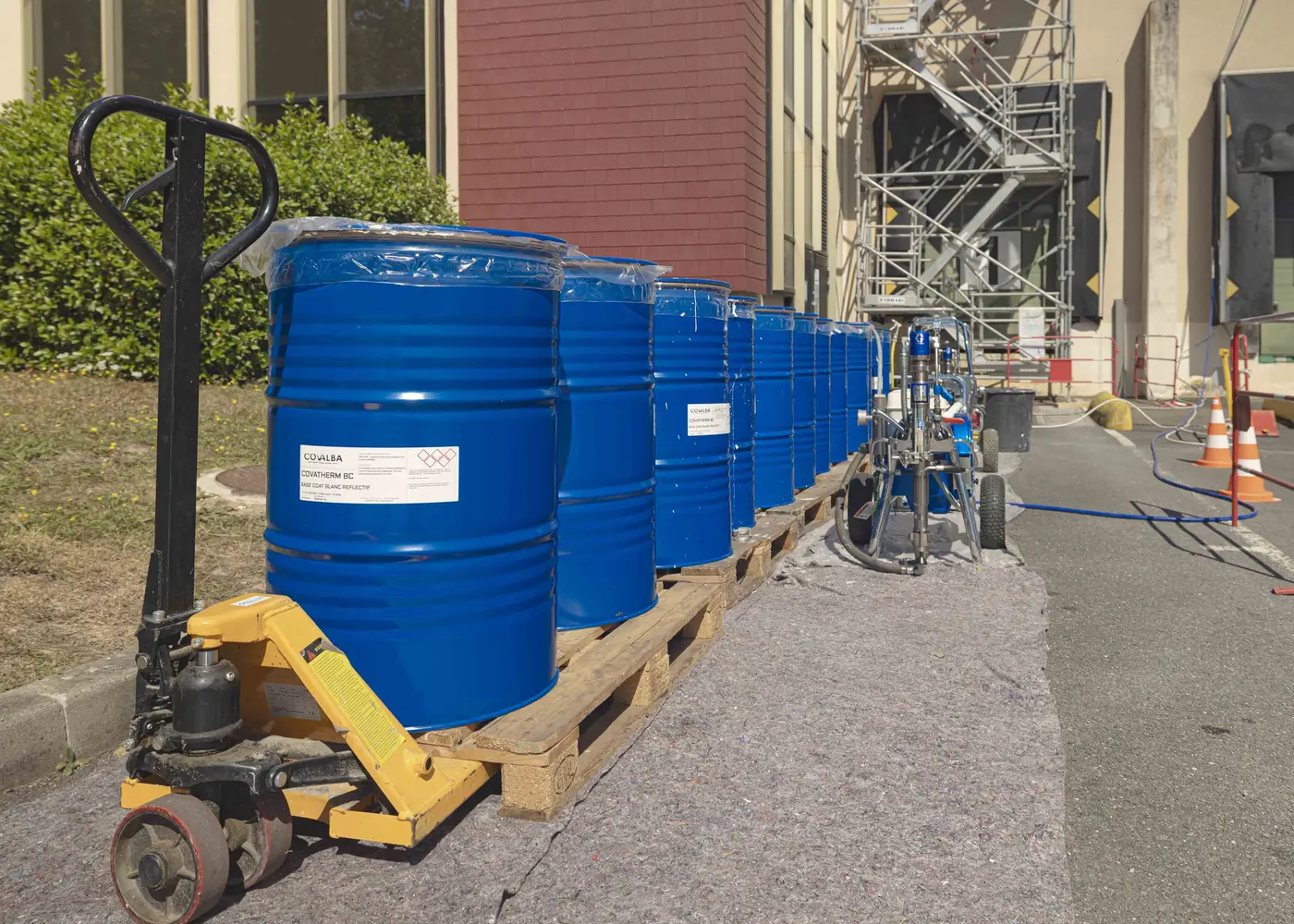 Covalba products and airless machine prepared for job site