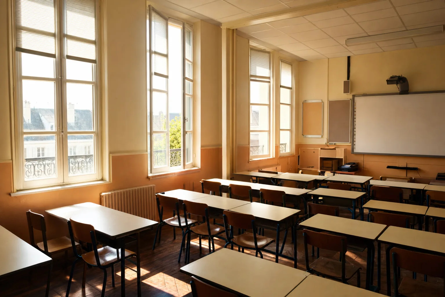 Aula soleada en la última planta de un centro escolar